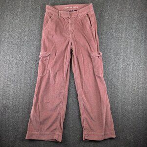 American Eagle Pants Womens 8 Pink Super High Rise Saggy Wide Leg Cargo Corduroy